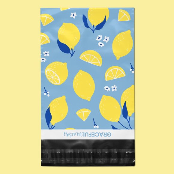 10x13 Lush Lemon Blue & Yellow Poly Mailers 50 Ct - Picture 4 of 6